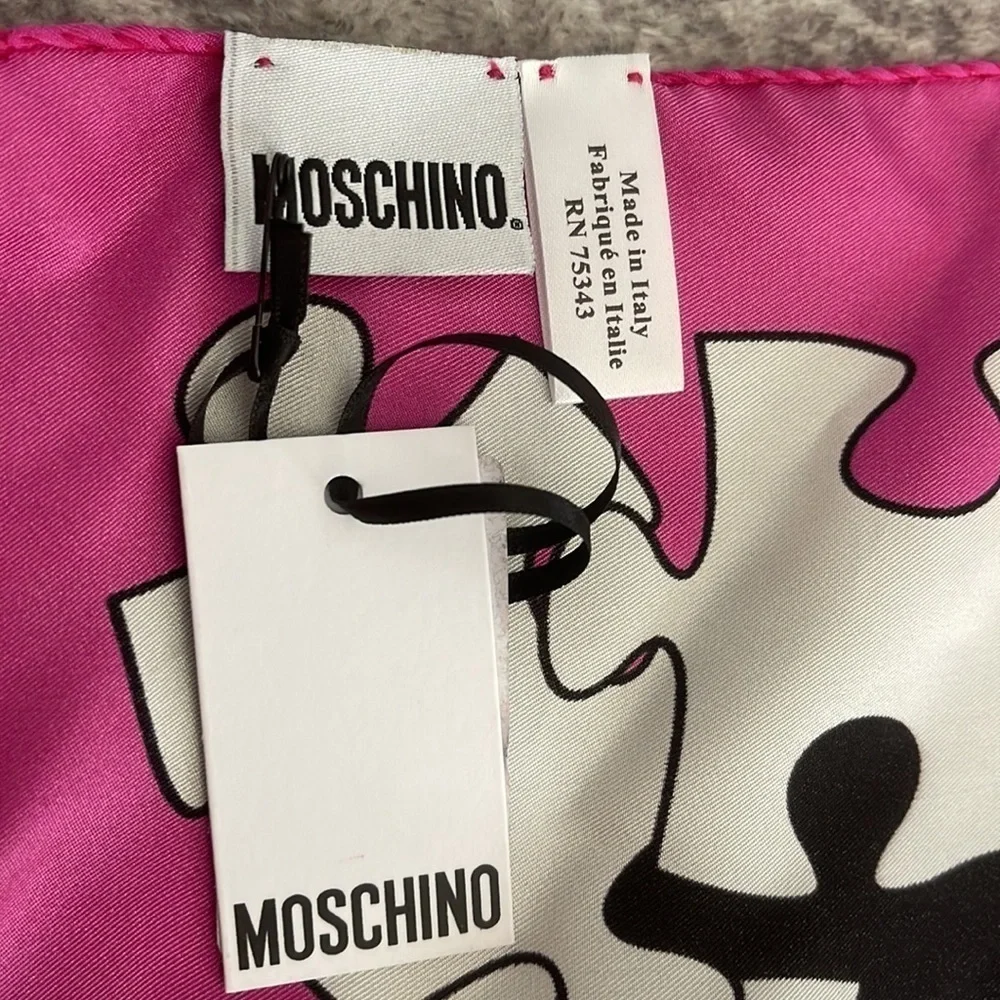 NWT* Moschino 100% Silk Teddy Bear Puzzle Scarf